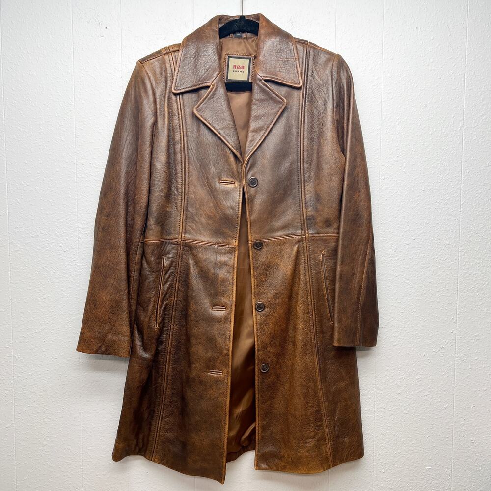 R&O Brand 100% Genuine Leather Duster Brown Jacket Women Medium Old Money Luxury - Picture 2 of 13